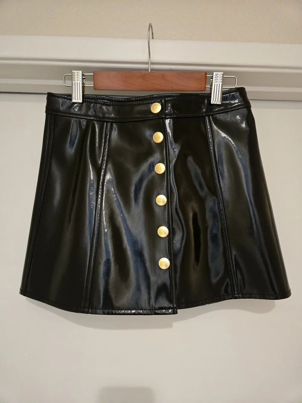 J Crew Girls' Collection Black Faux Leather Button-Front Mini Skirt